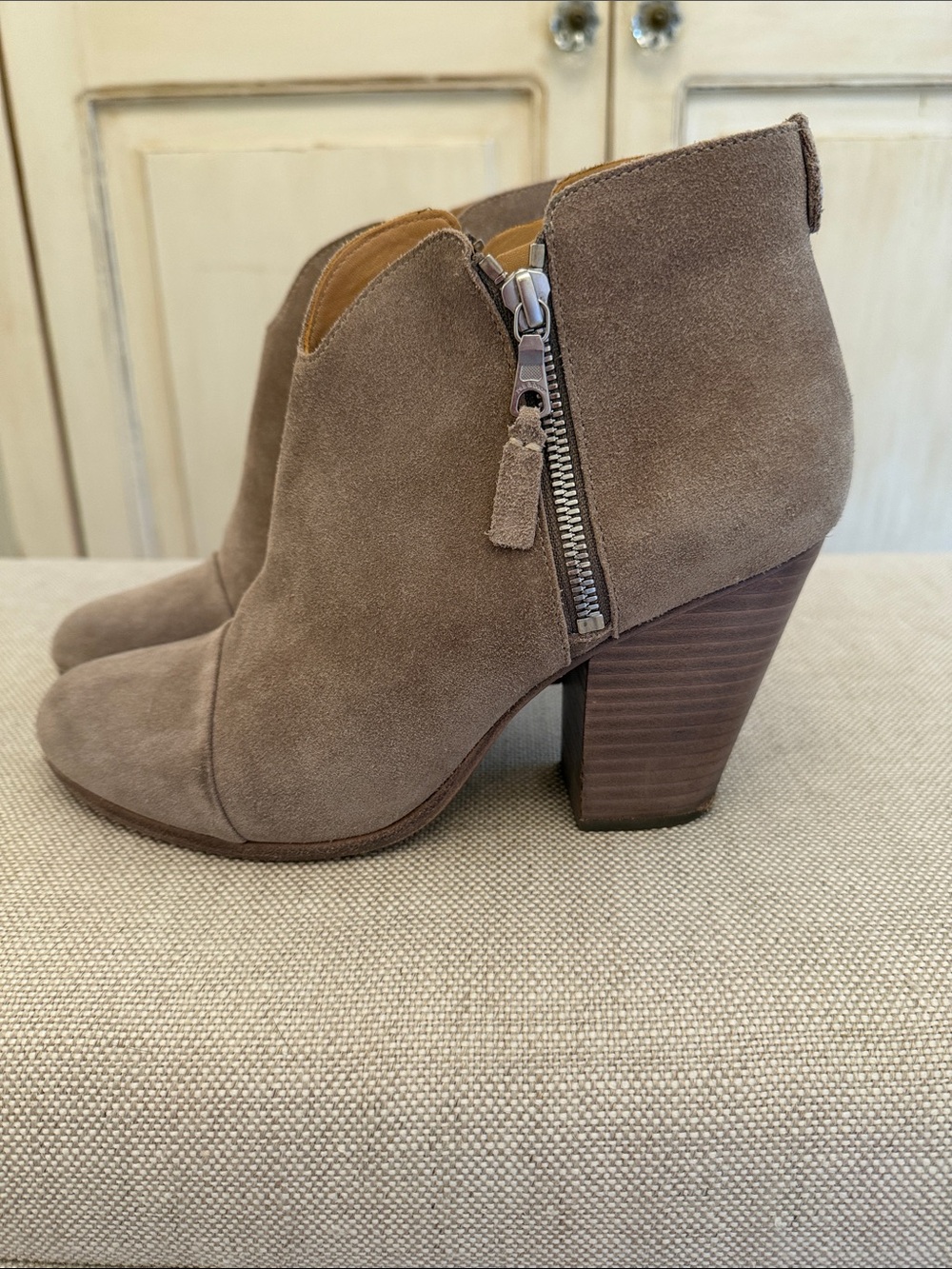 rag & bone Taupe Suede Ankle Booties with Side Zip